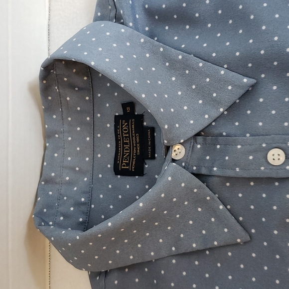 Pendleton Blue W White Dots Button Up Shirt - Picture 3 of 9